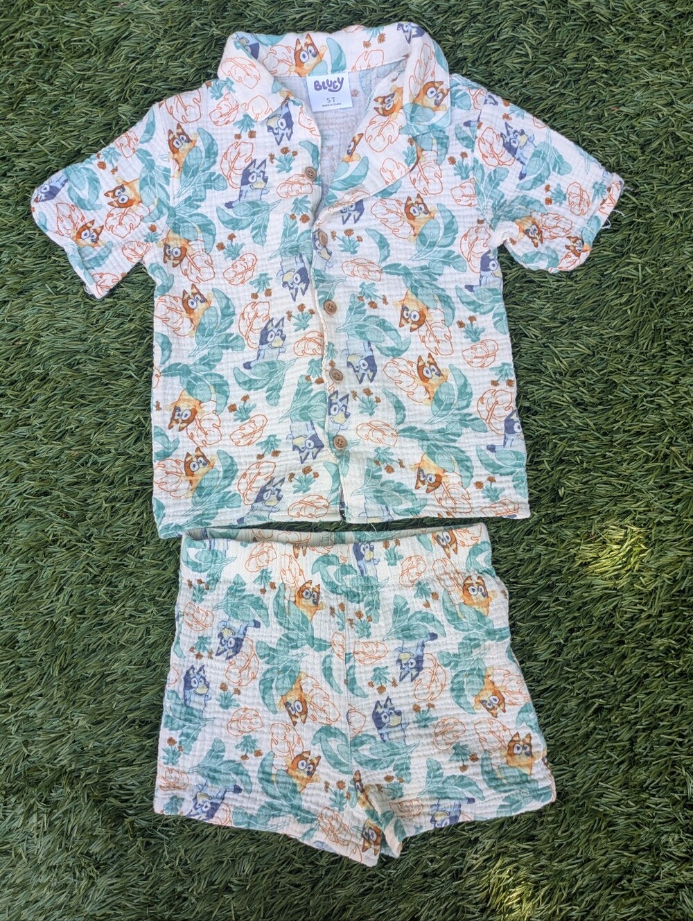 Blue & Green Bluey Print Kids Set